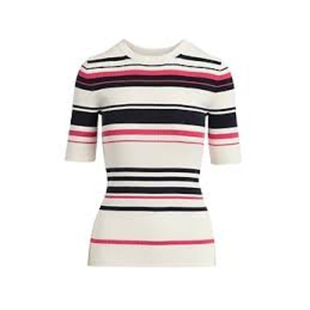 Banana Republic Pink/Black Stripe Stretch-Cotton Fitted Sweater Size Medium - Picture 2 of 6